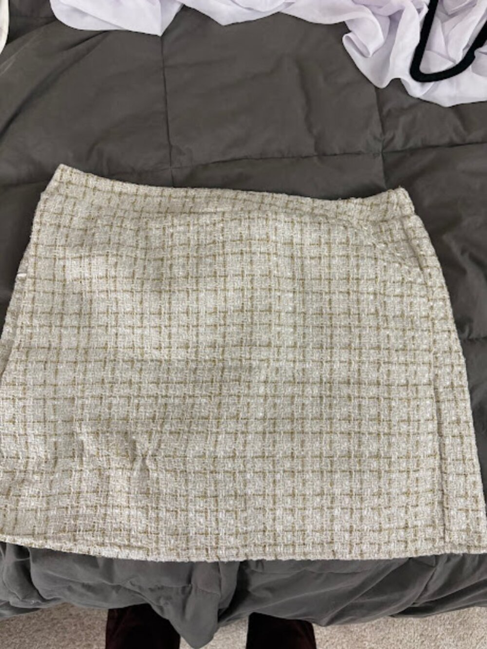 Boho Mid Waist Button Decor Plaid Tweed Skirt Size XL